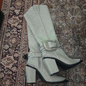 Sparkling Silver Heeled Boots